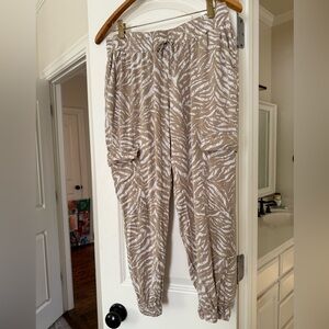 Liverpool Beige and White Printed Jogger Pants